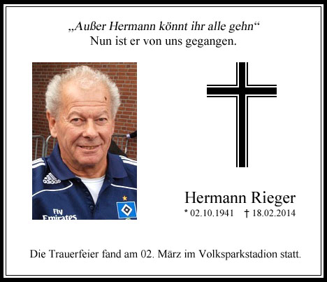 Todesanzeige Hermann Rieger